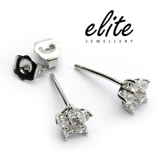 伊麗珠寶Elite│925純銀耳環 - 花鑽 (鍍白K金、不變色不過敏)