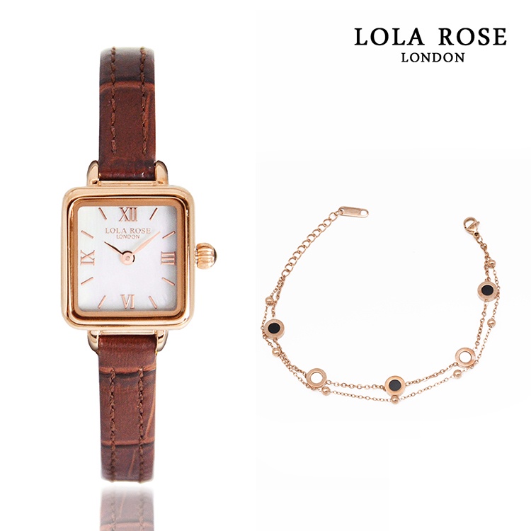 LOLA ROSE 英國設計師品牌手錶 |  復古小巧方形女錶 - 手錶手鍊套組 LR2330