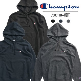 CHAMPION 胸前小LOGO 帽T 鐵灰 藏青 黑 長袖 男 (布魯克林) C3C118-