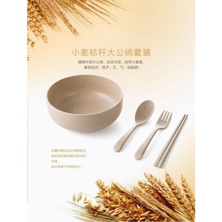 蝦皮最便宜！4件組 筷子 碗 湯匙叉子 日式 無印 泡麵碗 小麥秸稈 可微波 環保碗 日式餐具 飯碗 湯碗 麵碗 學生
