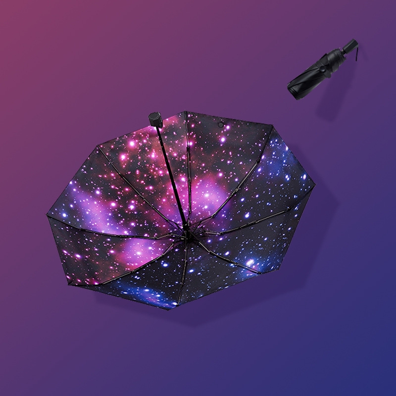 星空雨傘防晒防紫外線黑膠傘三折摺疊晴雨傘 蝦皮購物