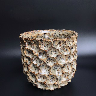 臺灣現貨 陶瓷設計感室內高檔盆棕色窯變凹紋植物盆栽輕奢古典無孔花盆陶盆