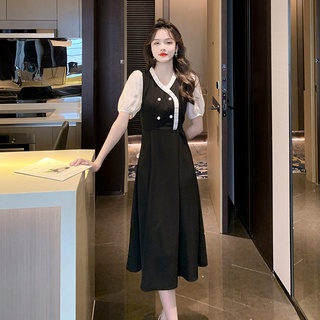 愛依依 洋裝 短袖 連身裙 甜美 S-XL新款寬鬆V領雙排扣綁帶收腰顯瘦裙子T202-8829.