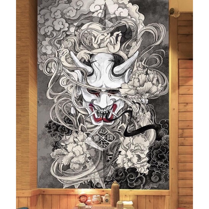 (已預訂)灰色大牙般若日本浮世繪風格青面獠牙鬼惡魔刺青店掛布日式掛毯牆布壁毯潮圖掛布拍照背景布裝飾掛牆壁窗簾裝飾