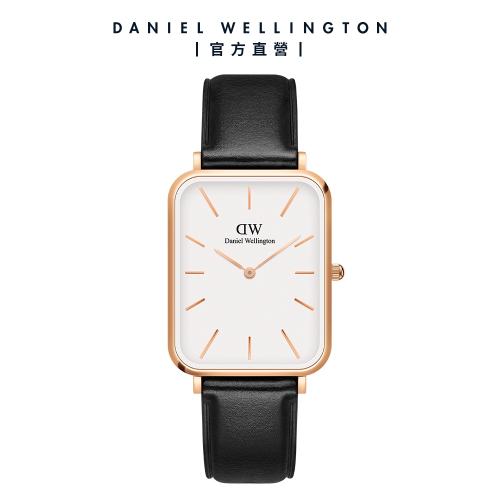 【Daniel Wellington】DW 手錶 Quadro Sheffield 29X36.5 經典黑真皮皮革大方錶