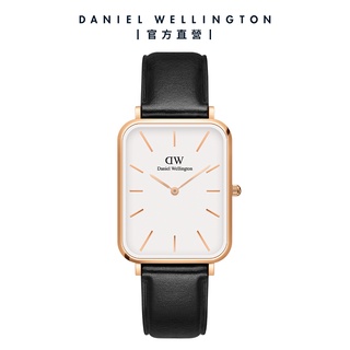 【Daniel Wellington】DW 手錶 Quadro Sheffield 29X36.5 經典黑真皮皮革大方錶
