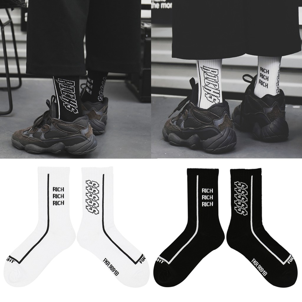 【YL025】RICHMAN文字簍空雙邊設計中長襪 設計襪 潮流襪 滑板襪 籃球襪  街頭 百搭 潮流 白襪 黑襪 男襪