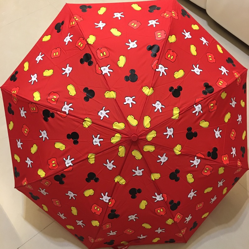 香港迪士尼 米奇 Mickey 紅色手掌腳印 自動傘 陽傘 雨傘
