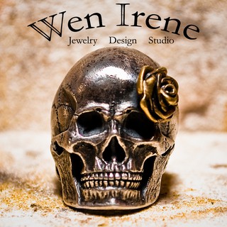 戒指 925純銀戒指 骷髏頭戒指玫瑰版 玫瑰可手動把玩 Wen Irene Jewelry Design Studio