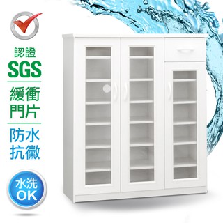 IHouse-【SGS認證塑鋼】防潮抗蟲蛀緩衝塑鋼3門一抽鞋櫃(寬97深33.5高117cm)