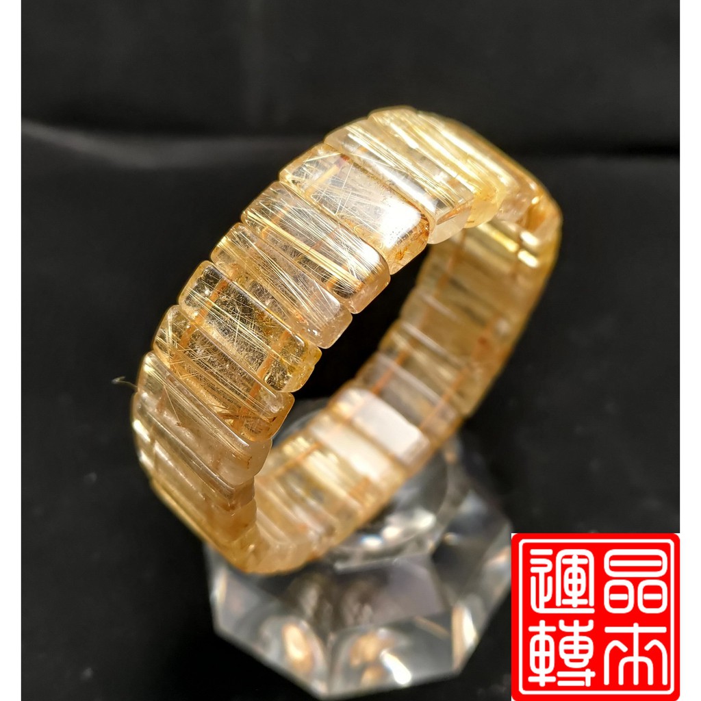 [晶來運轉]鈦晶手排  25.6g 19mm 手圍19(Gold Titanium Rutilated Quartz)