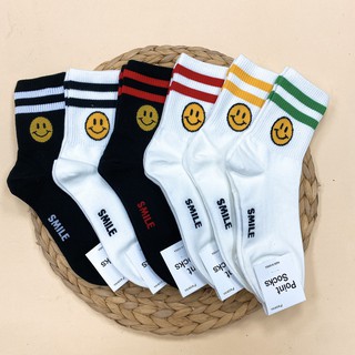 韓國襪子 微笑長筒襪 條紋襪 微笑條紋襪 運動風