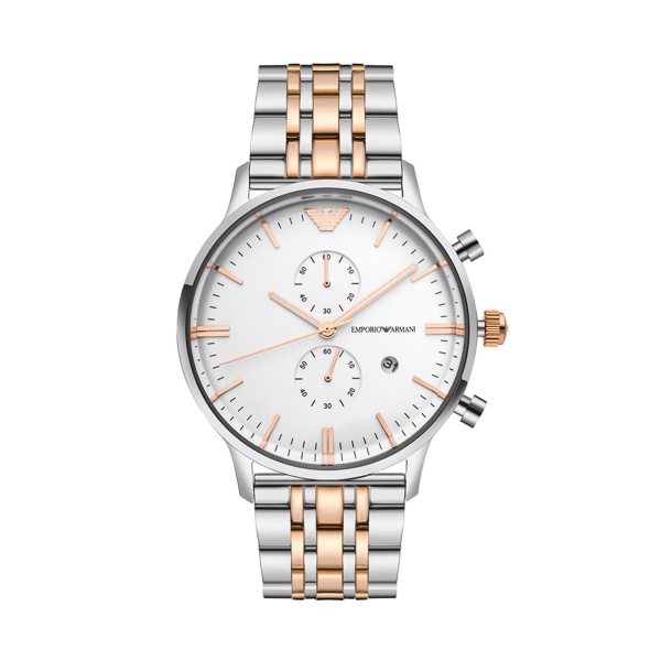 【Emporio Armani】美式經典商務雙圈時尚鋼帶腕錶-雙色款/AR0399/台灣總代理公司貨享兩年保固