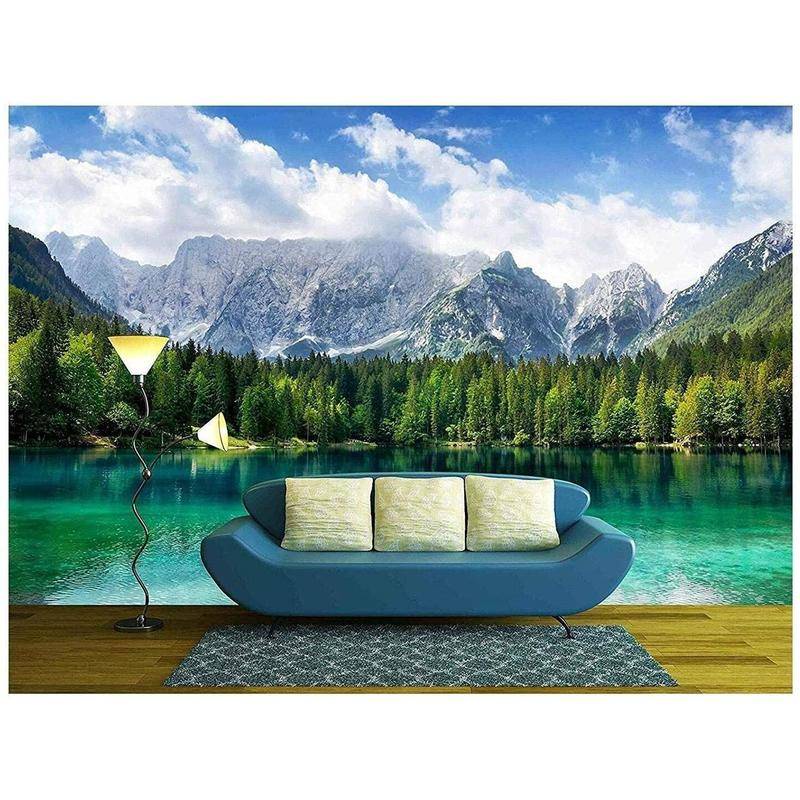 定制壁紙湖山景綠松石色家居裝飾客廳臥室沙發電視背景