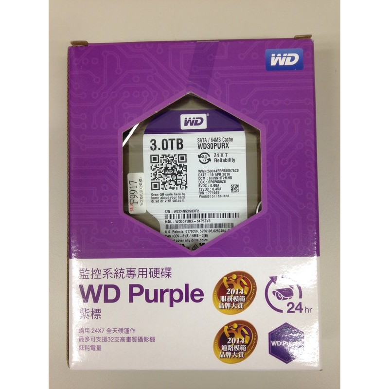 【GT精選】現貨 全新 紫標 WD 30PURX 3T 3TB 3.5吋 HDD 監控系統硬碟 WD30PURX
