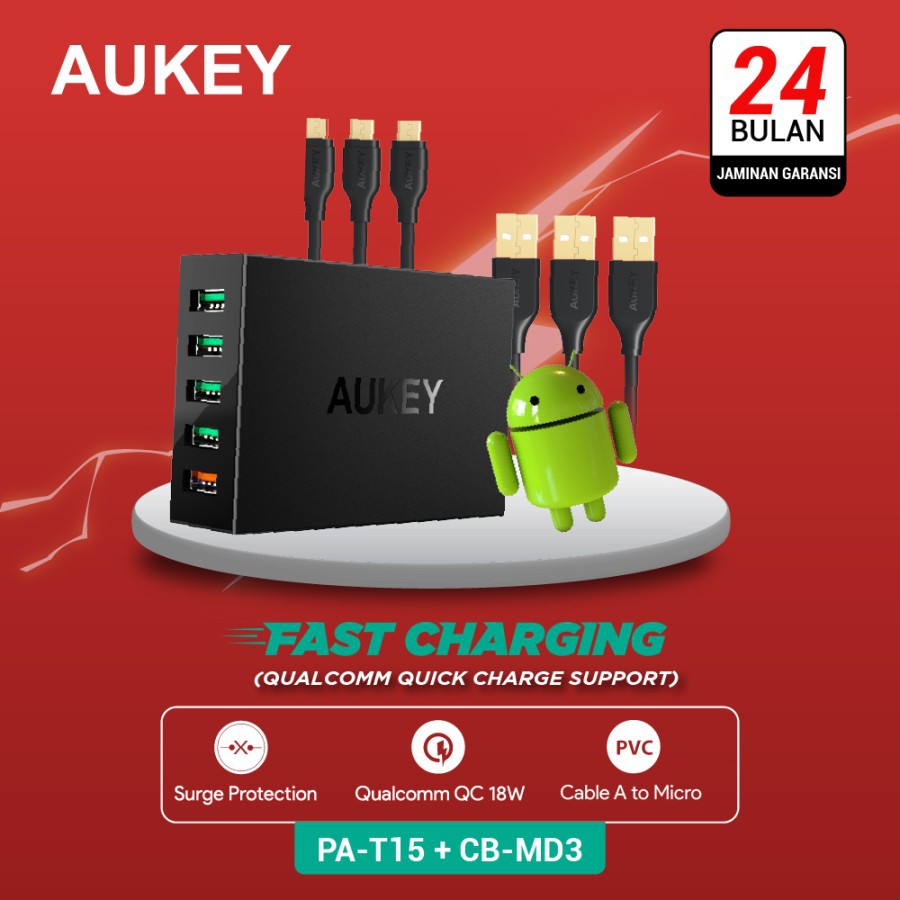 Aukey PA-T15 充電器 500077 Aukey 電纜 CB-MD3 500090