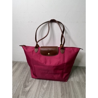 二手Longchamp Le Pliage Bag桃紅色中款肩揹包
