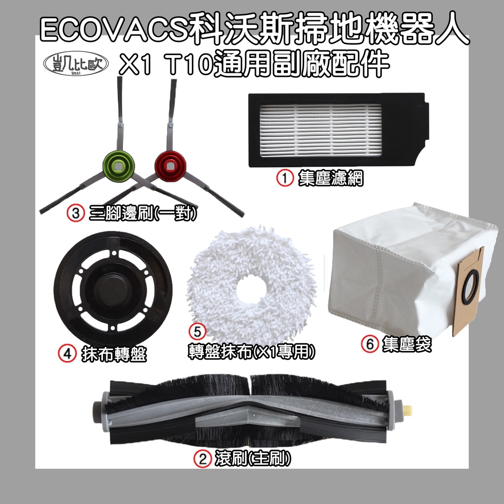 【凱比歐】副廠 科沃斯 ECOVACS X1 T10 掃地機器人 地寶 耗材 配件 集塵袋 主刷 濾網 拖布 邊刷