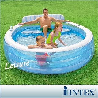 【INTEX】圓型藍色有靠背游泳池(224*216cm)(640L)(57190) 戲水池/充氣泳池15120100