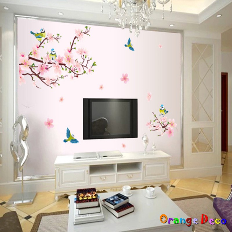 【橘果設計】桃花喜鵲 壁貼 牆貼 壁紙 DIY組合裝飾佈置