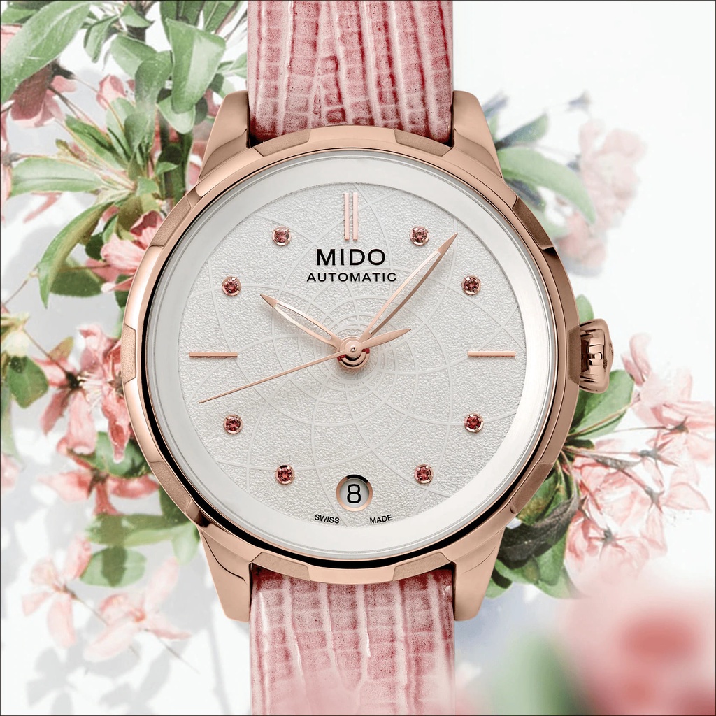 Mido 美度 M0432073601100 Rainflower 花雨系列蓮花機械女錶 粉紅皮帶34mm 蝦皮購物