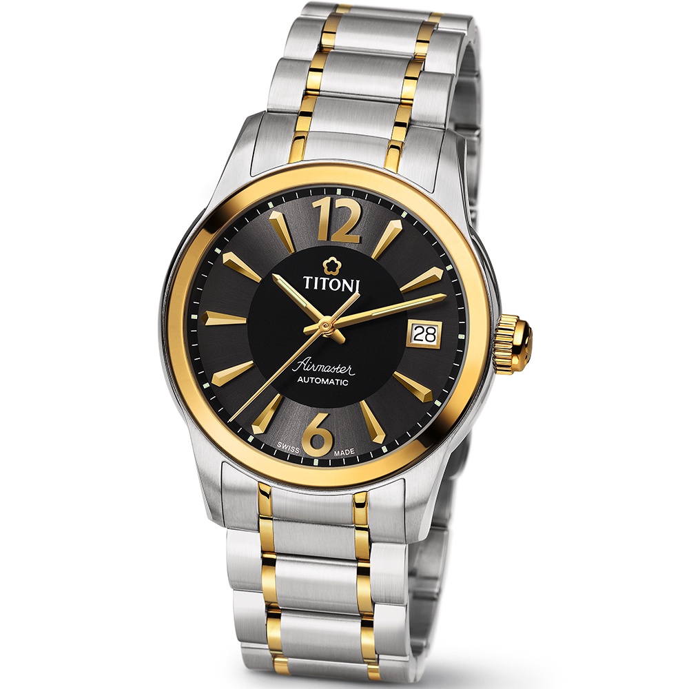TITONI 梅花錶 男 空中霸王系列 紳士機械腕錶(83933SY-324)-黑x雙色版/37.8mm
