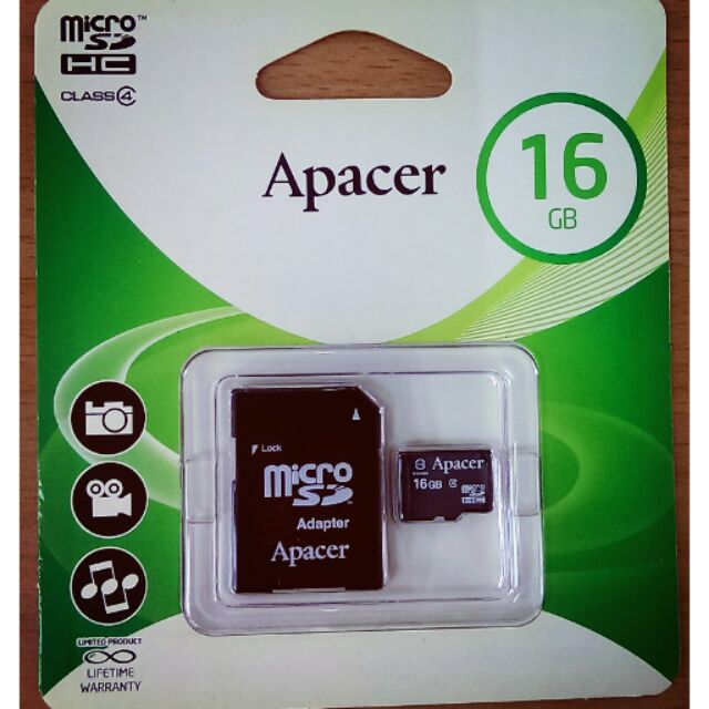 Micro S D 16G記憶卡(含SD轉卡)Apacer 公司貨喔，門市收起來轉現金啦～