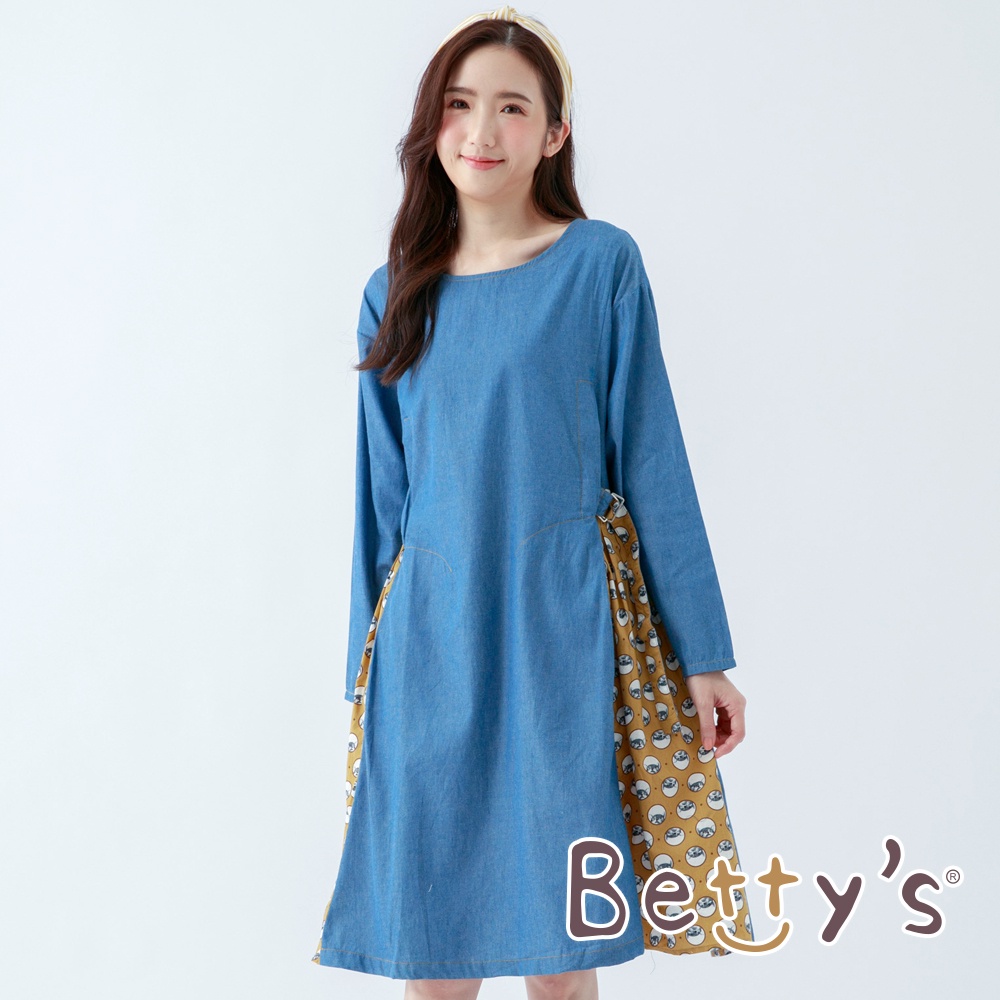 betty’s貝蒂思(05)拼接貓咪印花牛仔洋裝(淺藍)
