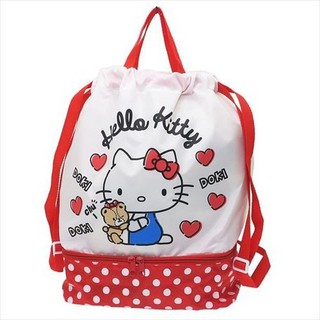 日貨 Hello Kitty 後揹包 大容量 雙層 收納 束口袋 雙肩包 提袋 凱蒂貓 KT J01180288