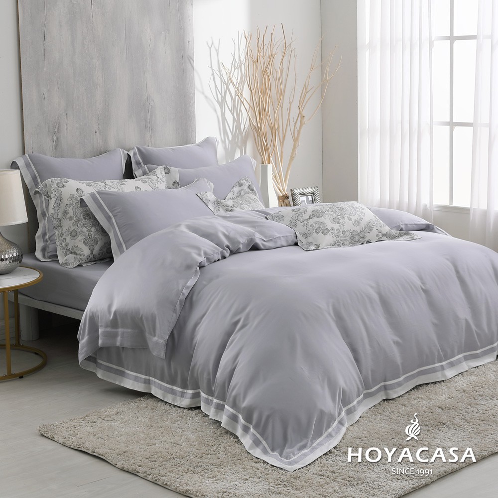 HOYACASA琥珀灰 60支琉璃天絲床包被套四件式組(雙人/加大/特大)