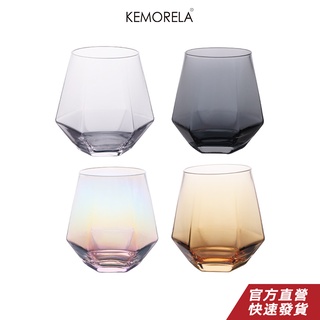 KEMORELA 創意威士忌酒杯 透明炫彩幾何水晶玻璃杯 水杯日式六角家用果汁杯 杯子