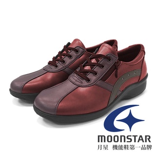 【Moonstar】3E女輕量機能柔軟休閒皮鞋『酒紅』MSEV037
