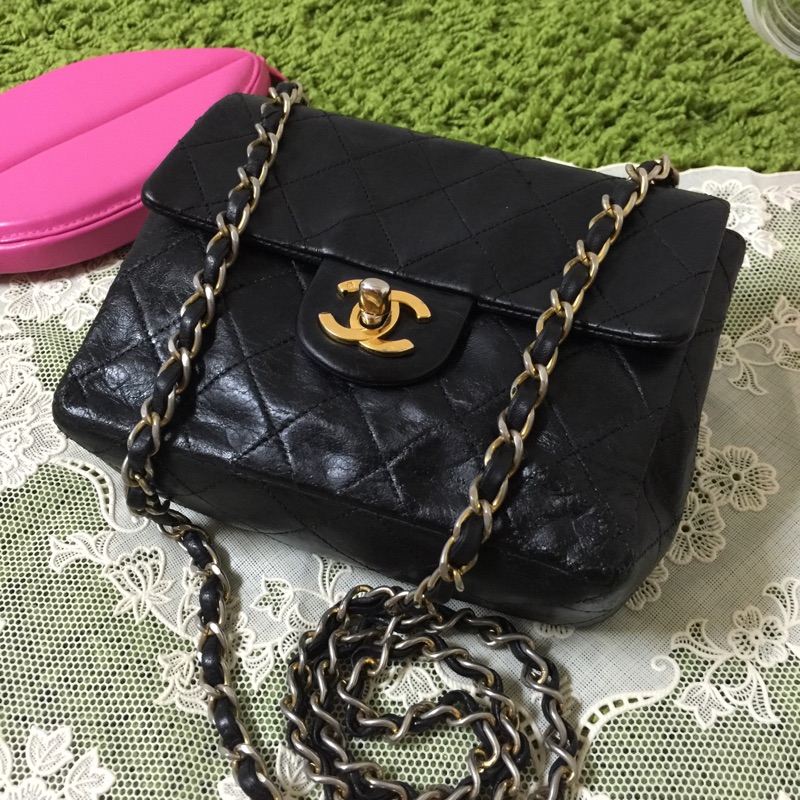 chanel mini coco 17 coco17 方胖子 胖子包 肩背 斜背 手提 金鍊 金鏈 真皮 minicoco 真品 正品 羊皮 17cm 包