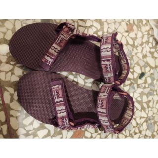 二手新品TEVA 美國-女 Original Universal紫色緹花涼鞋 幾何/民族(玫瑰紅)US8