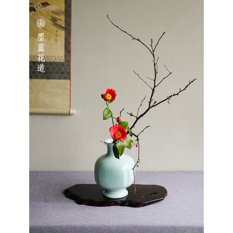 青瓷豆青瓶花器禪意中式日式插花器皿花道投入瓶陶瓷花瓶大小原流