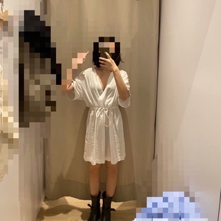 Mango 亞麻綁帶白洋裝 全新 XS 夏天洋裝 小白裙