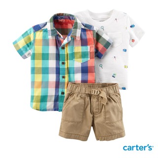 美國童裝 Carter’s 卡特㊣【純棉】男寶 男童・短袖襯衫 卡其短褲 短Ｔ｜三件組 （小昆蟲學家）