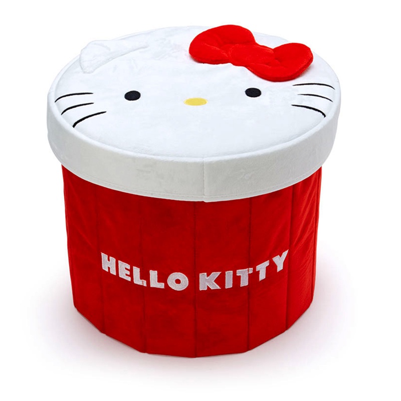 【sanrio三麗鷗】Hello Kitty圓形收納箱附蓋/可折疊收納盒/折疊玩具箱/今日最便宜/貨到付款/現貨/禮物