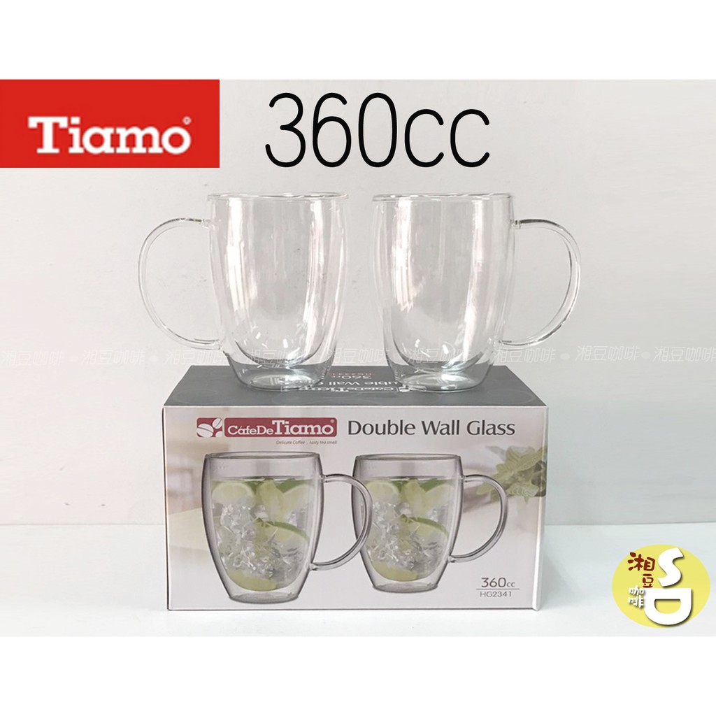 ~湘豆咖啡~附發票 TIAMO 有柄 雙層玻璃杯/咖啡杯/玻璃杯 360cc / 2入 雙層中空