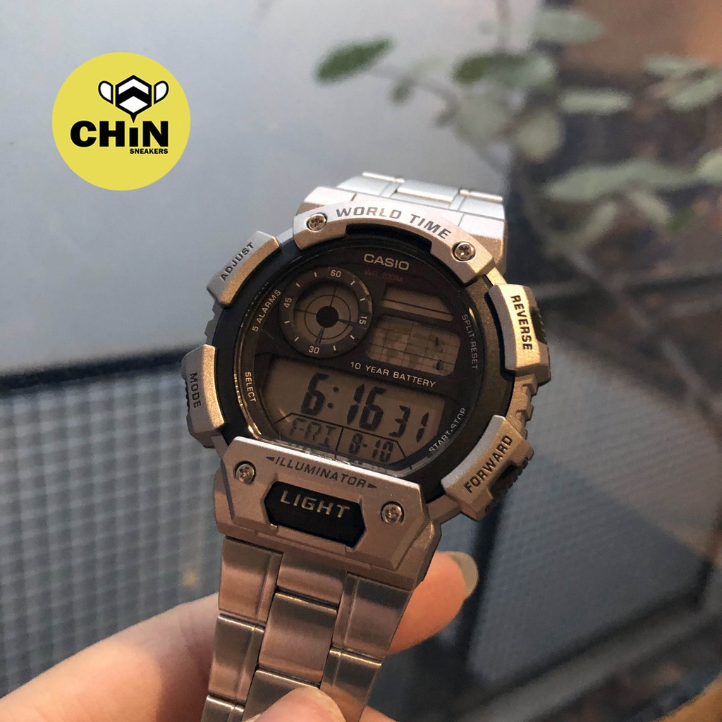 ☆CHIN代購☆ Casio 十年電力 不鏽鋼帶電子錶 銀黑 AE-1400WHD 現貨