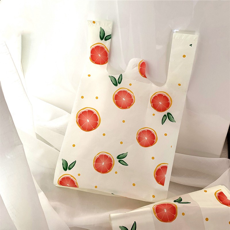 FUN先生的生活志 小清新西柚手提購物袋 水果系列塑料打包袋 烘焙蛋糕甜品包裝袋 服裝袋禮品袋 可愛少女心置物袋收納袋