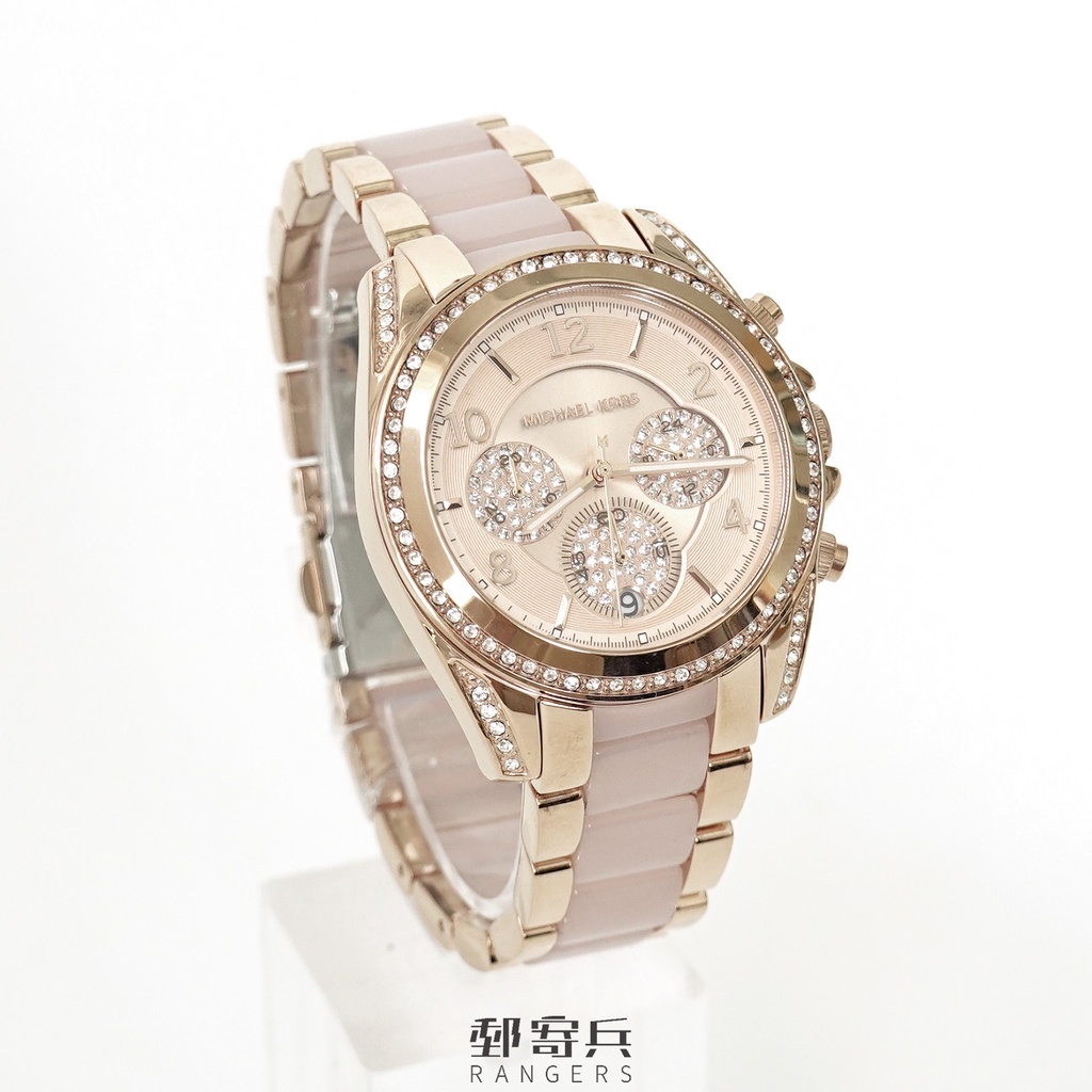 [現貨] Michael Kors MK 女用 碎鑽三眼錶面碎鑽錶框玫瑰金不銹鋼錶帶 手錶 MK6763