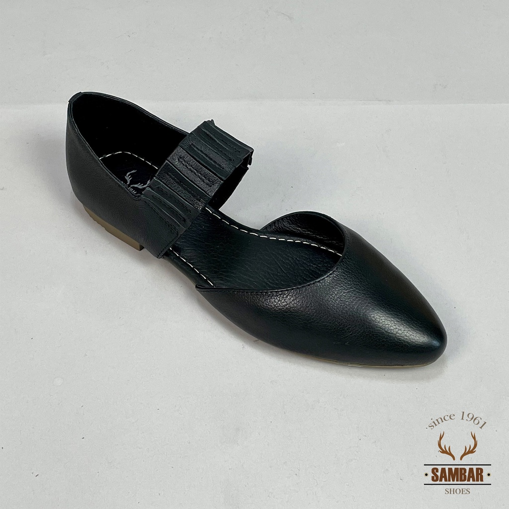 【Sambar 水鹿】6W82 簡約真皮手工女涼鞋 手工真皮鞋  黑色 23.0~25.0cm C楦