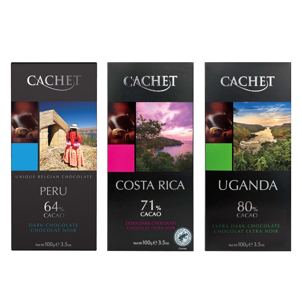 (即期良品) 比利時CACHET凱薩精品巧克力100G (64%秘魯/71%哥斯大黎加/80%烏干達)