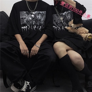 【COUPLE】💕💕原宿風暗黑系上衣女ins季新款網紅黑色情侶裝短袖t恤