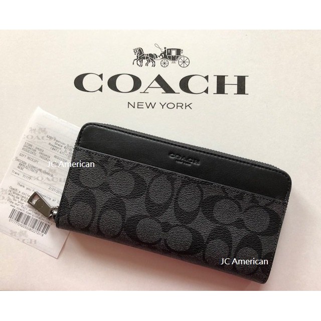 【美國JC】COACH 58112 經典C logo 黑灰色 拉鍊  男 長夾/皮夾 (送紙盒)~現貨在台