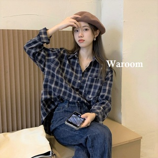 Waroom|現貨 A516 秋冬韓系磨毛長袖格子襯衫|女裝|長袖襯衫|寬鬆|長袖開衫|長袖上衣|法蘭絨襯衫|格子襯衫