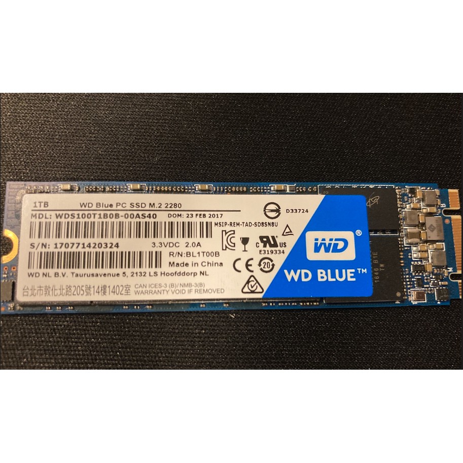 WD 藍標SSD 1TB M.2 2280 SATA 3D NAND固態硬碟 (中古,保固內)