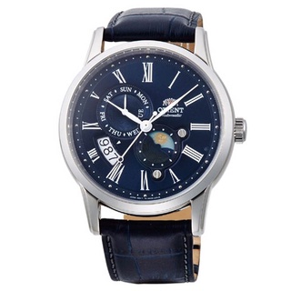 ORIENT東方錶 RA-AK0011D 羅馬字 日月相錶 皮革錶帶 機械男錶 藍 42.5mm送禮推薦