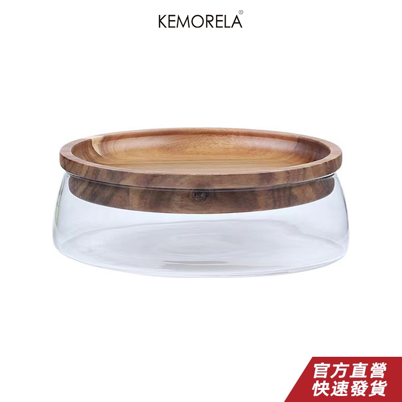 KEMORELA 玻璃瓶堅果罐帶金合歡木蓋雙儲罐乾果麥片糖果容器盒透明大容量裝糖果盒 零食罐 玻璃罐 堅果盒 糖果盒